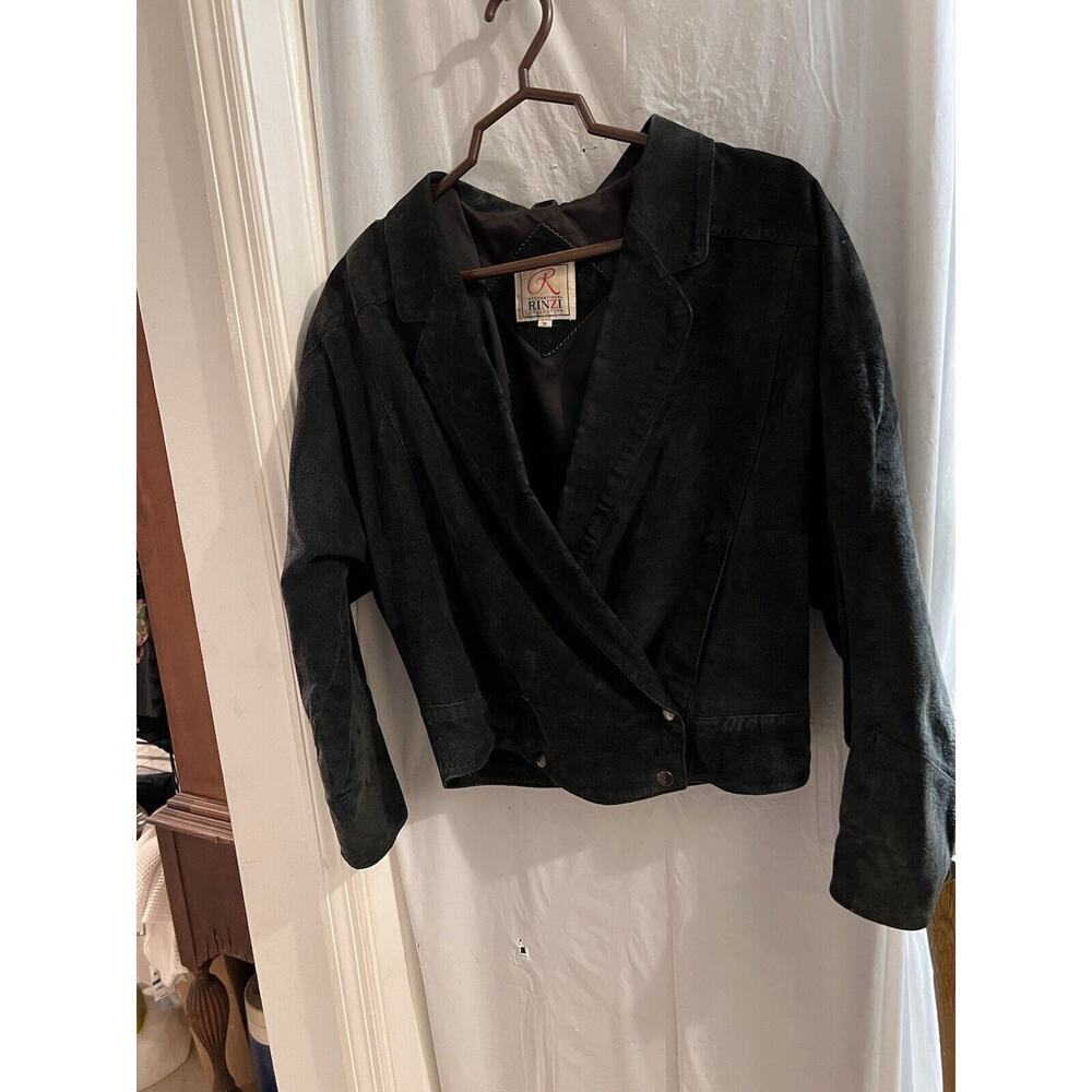 Vintage International Rinci Collection Black Leather Cropped Moto Jacket M